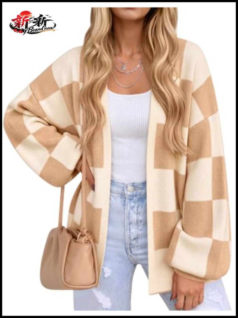 Women's Plaid Open Front Cardigan Knit Sweater